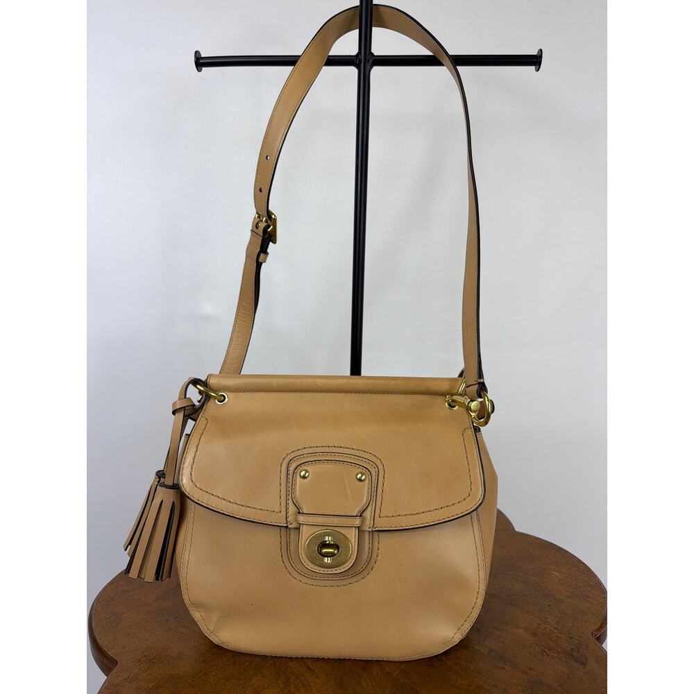 Coach Tan Leather Antique Gold Hardware Convertible Crossbody Small Bag 22382
